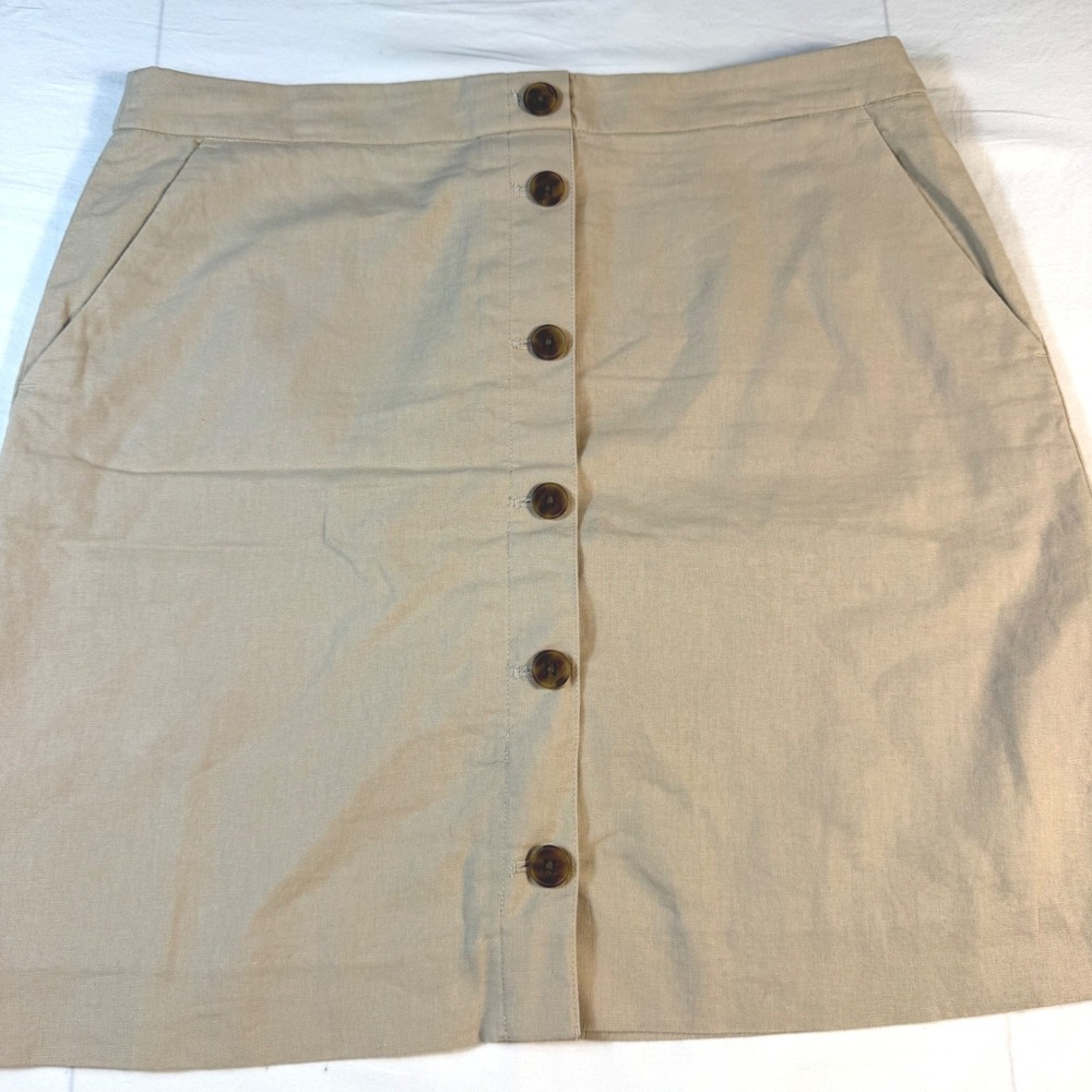 J.Crew Mini Skirt Womens 10 Tan Linen Cotton Button Front Re-Imagined EUC
